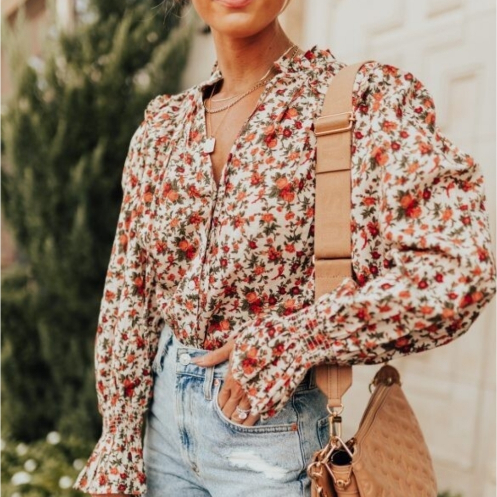 Free People Meant To Be Vintage Peasant Blouse Long Sleeve